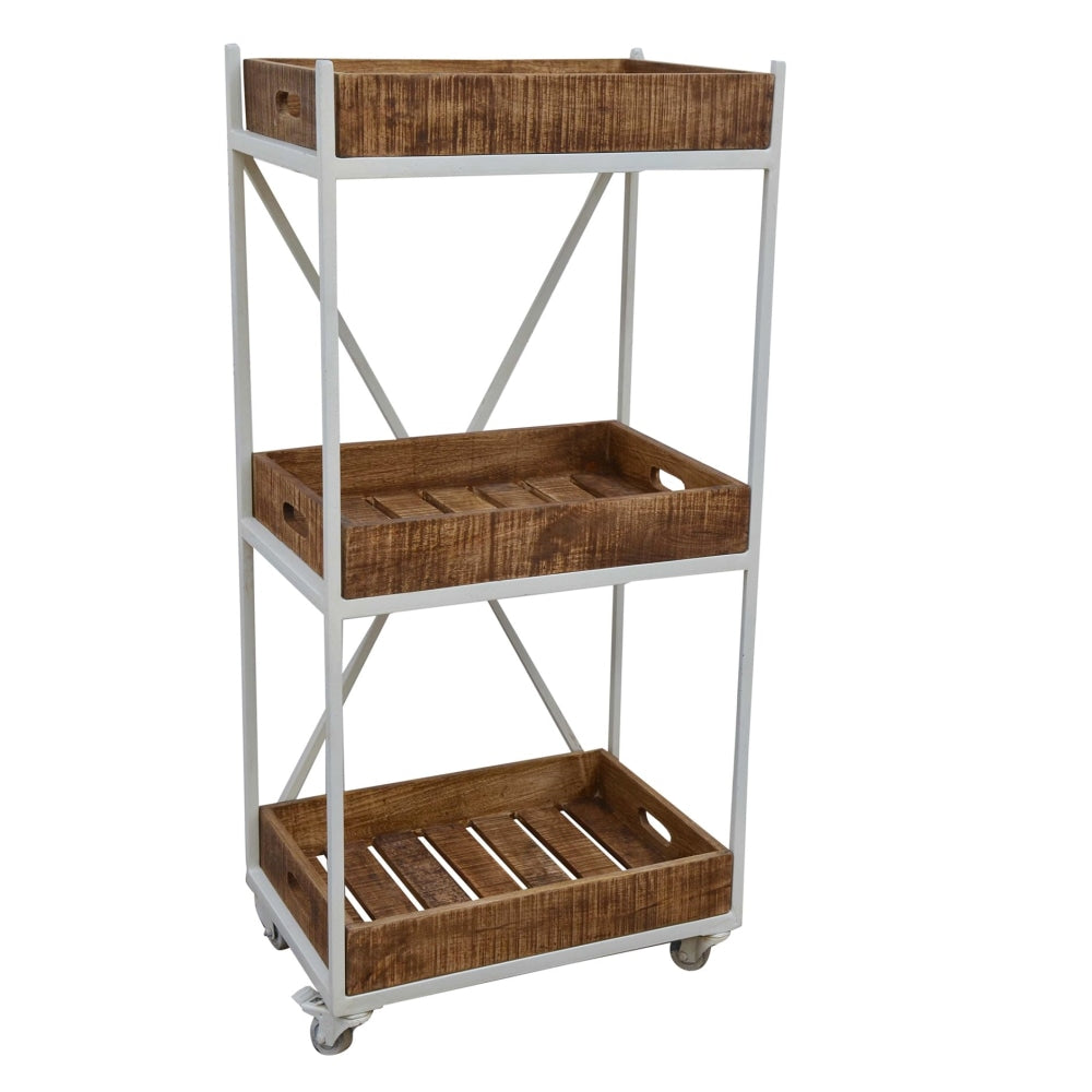 Henry Movable Rustic Industrial 3 - Tier Bookcase Display Storage Shelf On Wheels Fast shipping sale