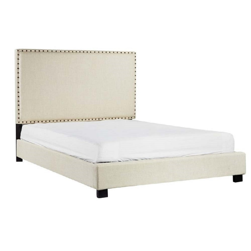 Fabric Double Bed Frame With Headboard - Beige Fast shipping On sale