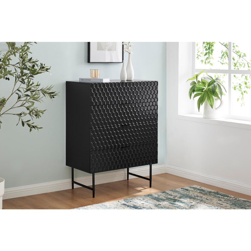 Honeycomb Chest of 4-Drawers Tallboy Storage Cabinet- Black Of Drawers Fast shipping On sale