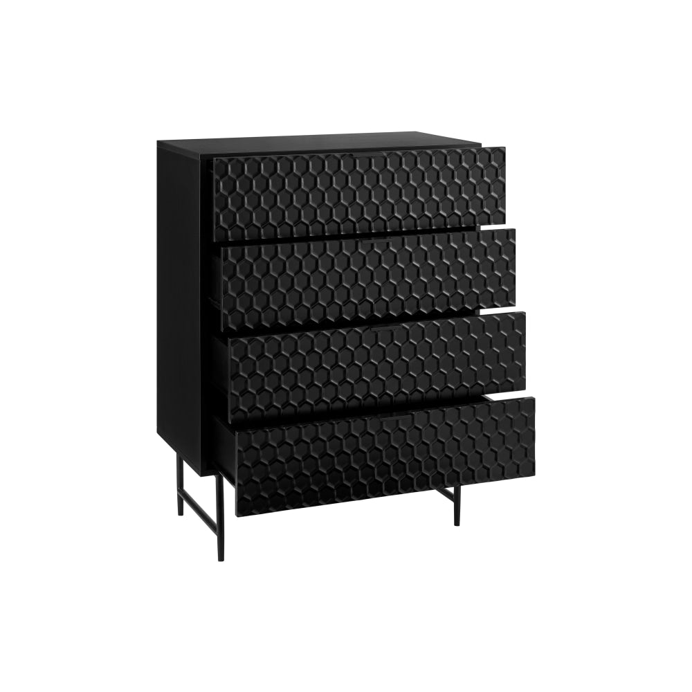 Honeycomb Chest of 4-Drawers Tallboy Storage Cabinet- Black Of Drawers Fast shipping On sale