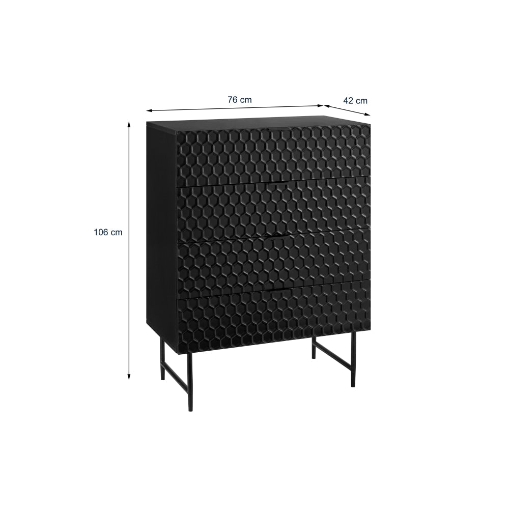 Honeycomb Chest of 4-Drawers Tallboy Storage Cabinet- Black Of Drawers Fast shipping On sale