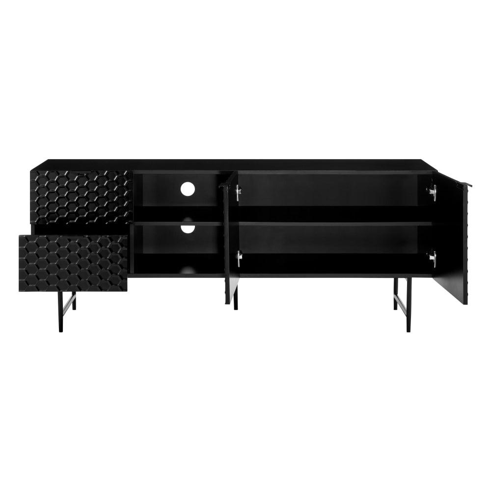 Honeycomb Lowline Entertainment Unit TV Stand Storage Cabinet 160cm - Black Fast shipping On sale