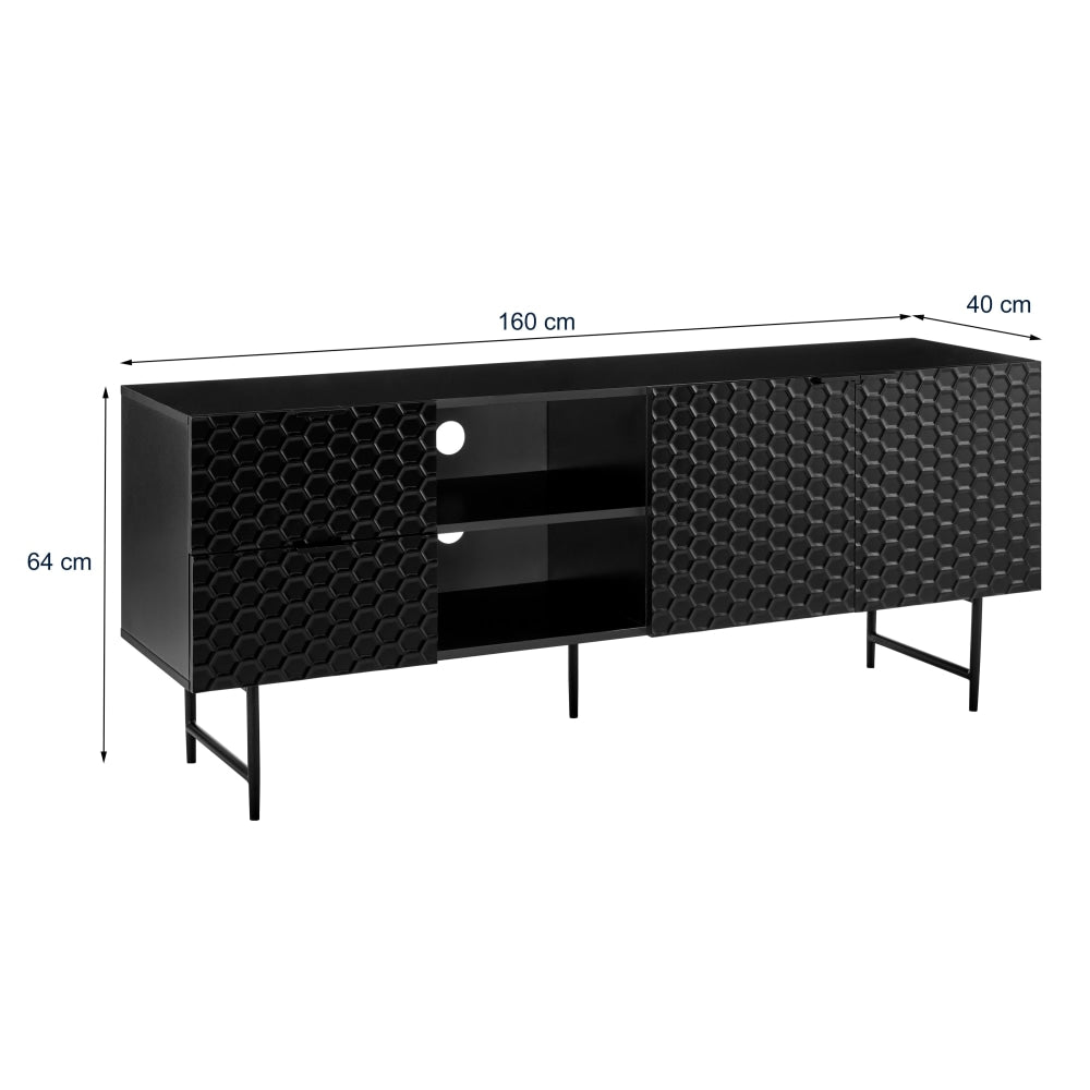 Honeycomb Lowline Entertainment Unit TV Stand Storage Cabinet 160cm - Black Fast shipping On sale