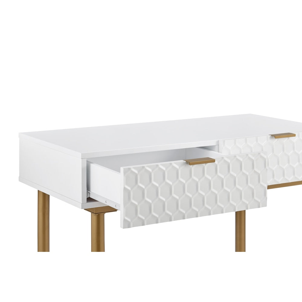 Honeycomb Wooden Dressing Console Hallway Hall Table W/ 2-Drawers - White Fast shipping On sale