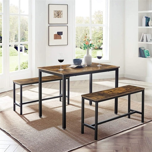 Dining Table Set with 2 Benches Brown Bench Vasagle Fast shipping On sale