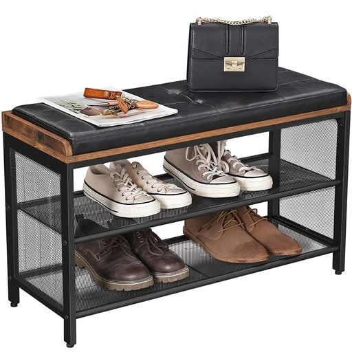 3 Tier Shoe Storage Bench with Padded Seat Cabinet Rack Vintage Brown Fast shipping On sale