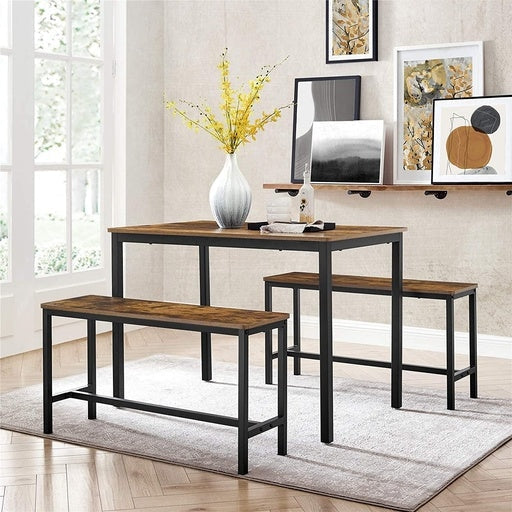 Dining Table Set with 2 Benches Brown Bench Vasagle Fast shipping On sale