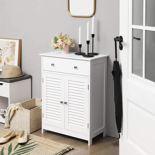 Vasagle Floor Cabinet with Drawer and 2 Slat Doors White Storage Cupboard Fast shipping On sale
