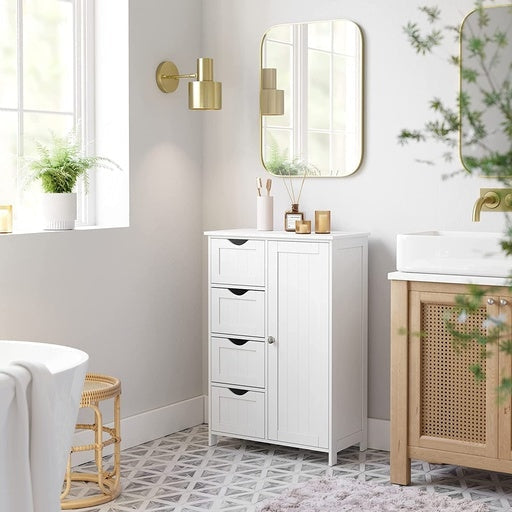 Vasagle Floor Cabinet with 4 Drawers and Adjustable Shelf White Cupboard Fast shipping On sale