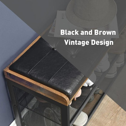 3 Tier Shoe Storage Bench with Padded Seat Cabinet Rack Vintage Brown Fast shipping On sale