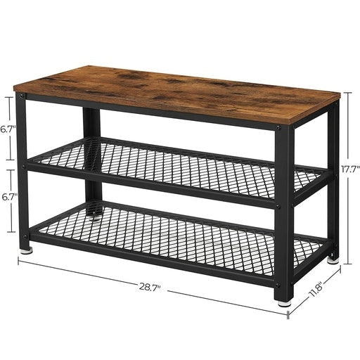 3 Tier Shoe Storage Bench 73cm Rustic Brown and Black Cabinet Rack Fast shipping On sale