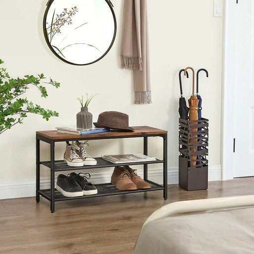 3 Tier Shoe Storage Bench Cabinet 80cm Rustic Brown and Black Fast shipping On sale