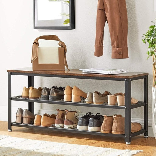 3 Tier Shoe Storage Bench 100cm Rustic Brown and Black Cabinet Fast shipping On sale