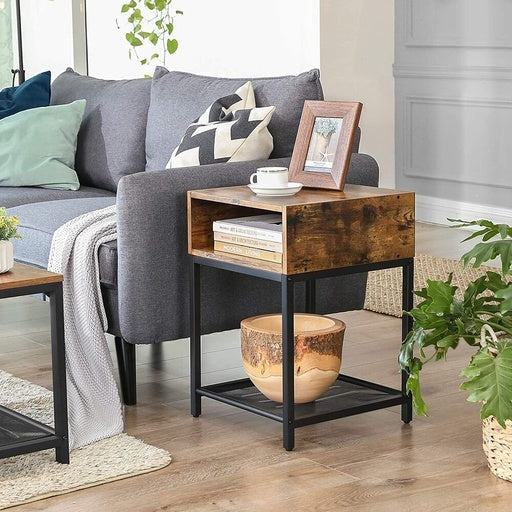Vasagle Side Table with Open Compartment and Mesh Shelf Industrial Rustic Brown Fast shipping On sale