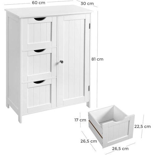 Vasagle Floor Cabinet with 3 Drawers and Adjustable Shelf White Cupboard Fast shipping On sale