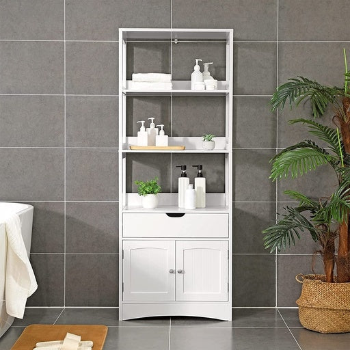 Vasagle Floor Cabinet with Drawer 3 Open Shelves and Double Doors Bathroom Cupboard Fast shipping On sale