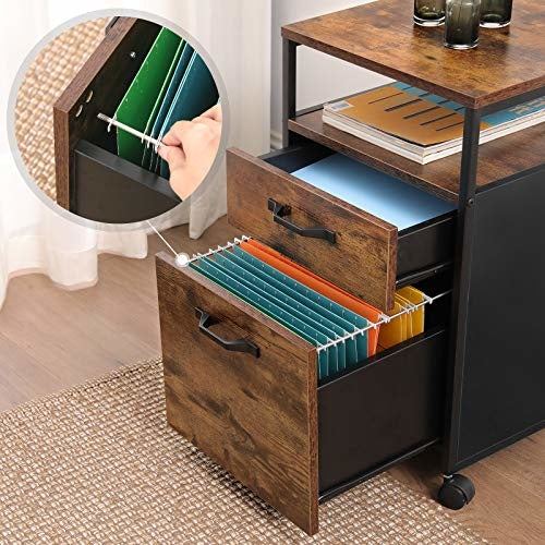 Vasagle 2 Drawer File Cabinet with Open Compartments and Wheels Mobile Rustic Brown Filing Fast shipping On sale