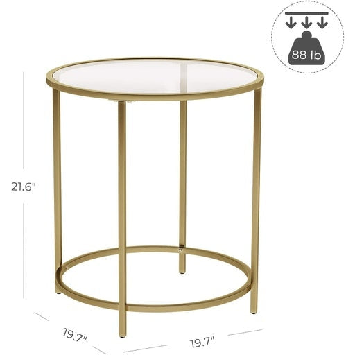 Round Side End Table with Tempered Glass Top Gold Frame Fast shipping On sale