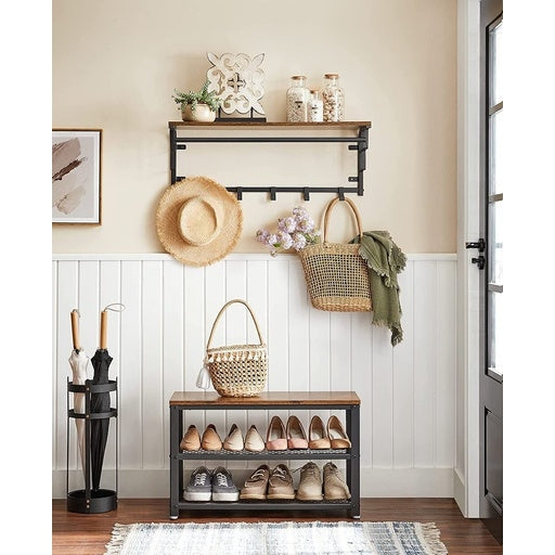 3 Tier Shoe Storage Bench 73cm Rustic Brown and Black Cabinet Rack Fast shipping On sale