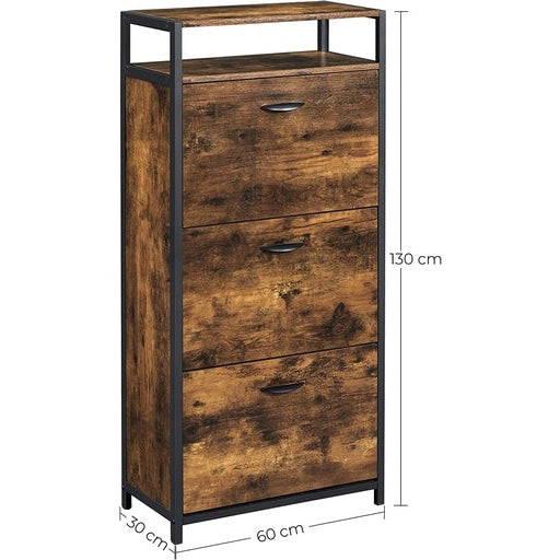 Shoe Cabinet 3 Tier with Shelf Rustic Brown/Black Fast shipping On sale