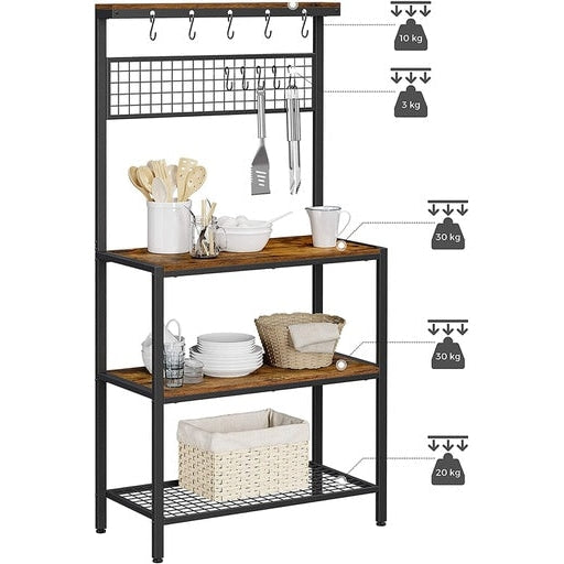 Vasagle 3 Tier Kitchen Storage Shelves with 10 S-Hooks Shelf Rustic Brown Matte Black Island Fast shipping On sale