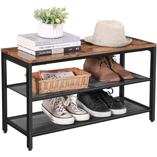 3 Tier Shoe Storage Bench Cabinet 80cm Rustic Brown and Black Fast shipping On sale