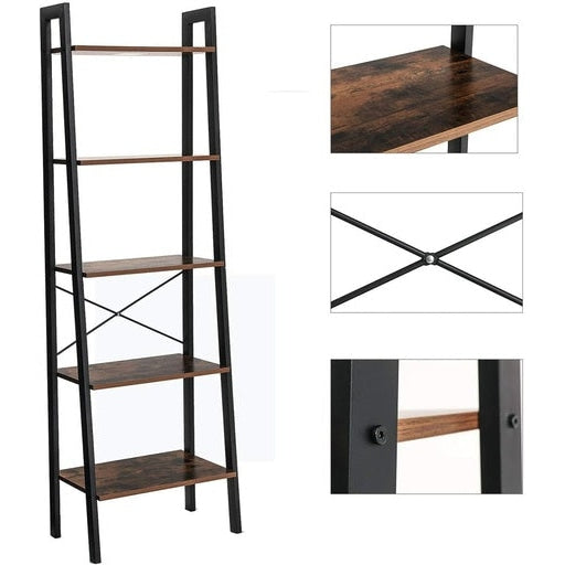 Vasagle 5 Tier Shelf Bookcase Shelve Ladder Rustic Brown/Black Fast shipping On sale