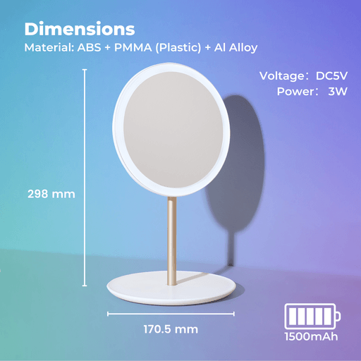 Travel Make Up Mirror with LED Light Rechargeable Standing Folding Round Pink Beige Fast shipping On sale