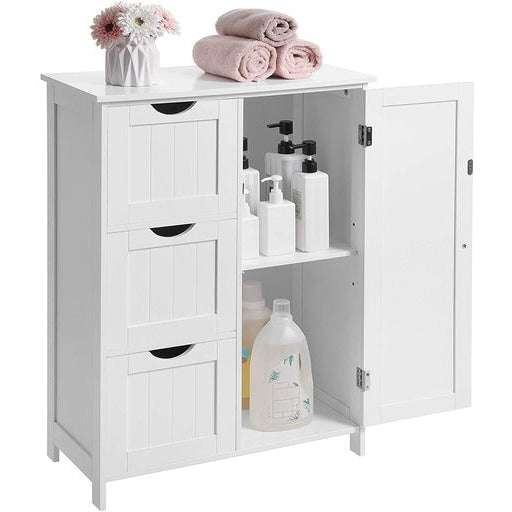 Vasagle Floor Cabinet with 3 Drawers and Adjustable Shelf White Cupboard Fast shipping On sale