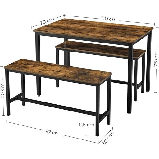 Dining Table Set with 2 Benches Brown Bench Vasagle Fast shipping On sale