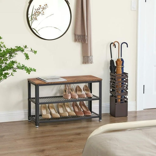 3 Tier Shoe Storage Bench 73cm Rustic Brown and Black Cabinet Rack Fast shipping On sale