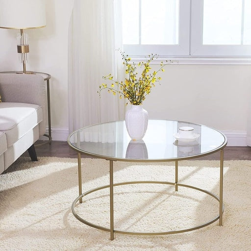 Vasagle Round Glass Top Coffee Table with Metal Frame Gold Side Fast shipping On sale