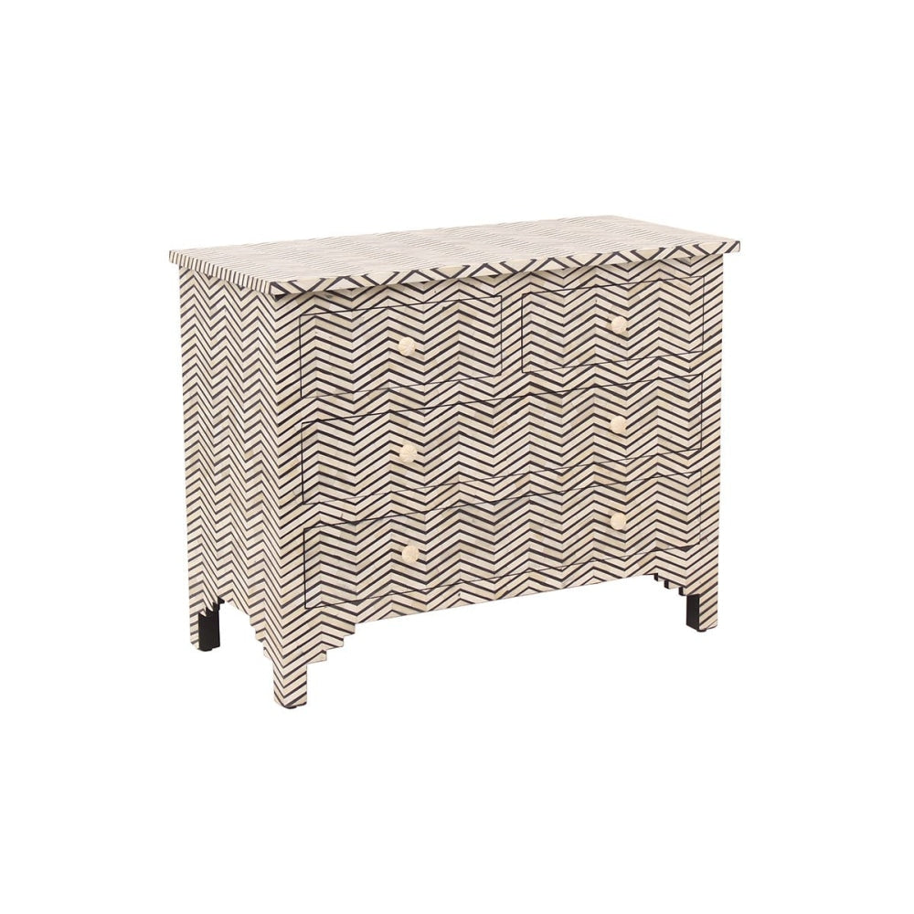 Indu Chevron Bone Inlay Chest of 6-Drawers Lowboy Storage Cabinet Of Drawers Fast shipping On sale