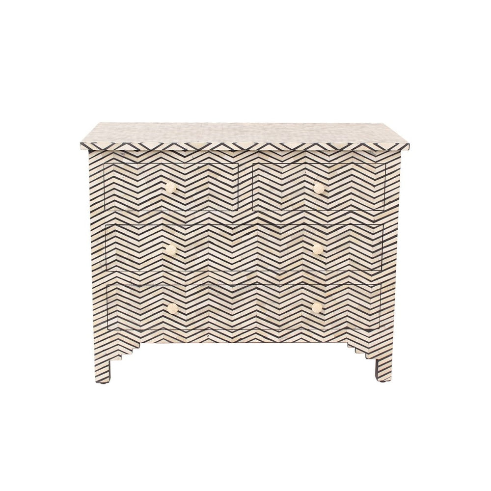 Indu Chevron Bone Inlay Chest of 6-Drawers Lowboy Storage Cabinet Of Drawers Fast shipping On sale