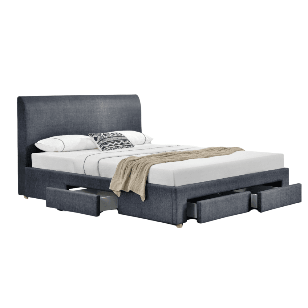 Modern Designer Fabric Bed Frame Headboard W/ 4 - Drawers Storage Queen Size - Dark Grey Fast shipping On sale