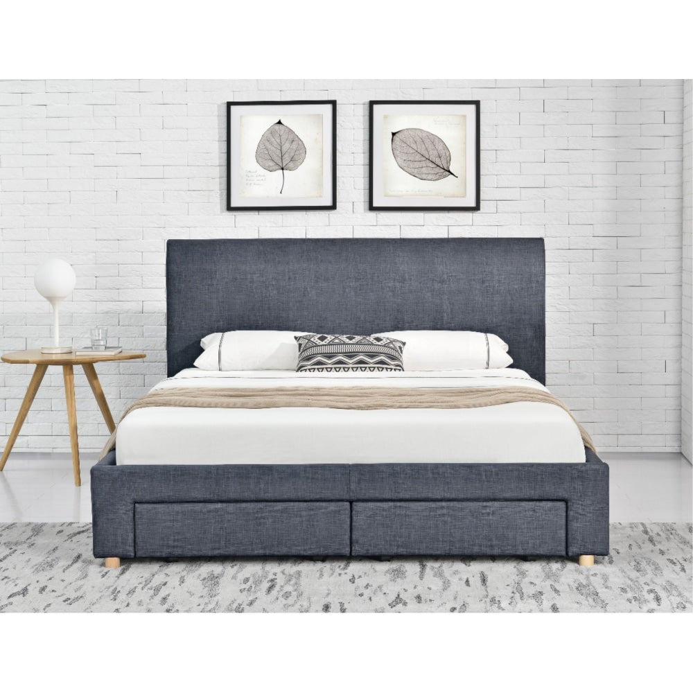 Modern Designer Fabric Bed Frame Headboard W/ 4 - Drawers Storage Queen Size - Dark Grey Fast shipping On sale