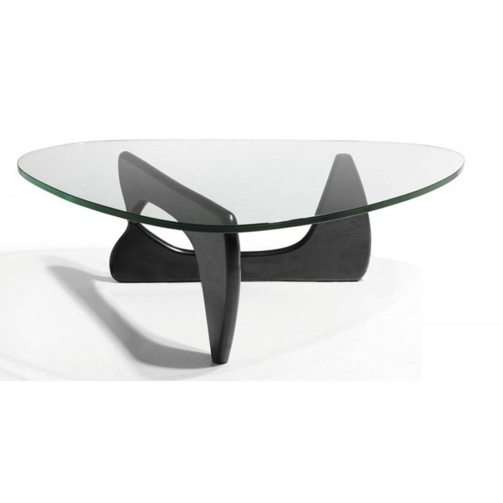 Isamu Noguchi Replica Wooden Base Glass Top Coffee Table - Black Fast shipping On sale