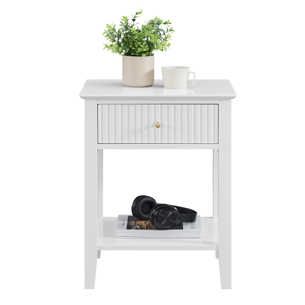 Issey Modern Wooden Bedside Nightstand Side Table Fluted 1-Drawer - White Fast shipping On sale