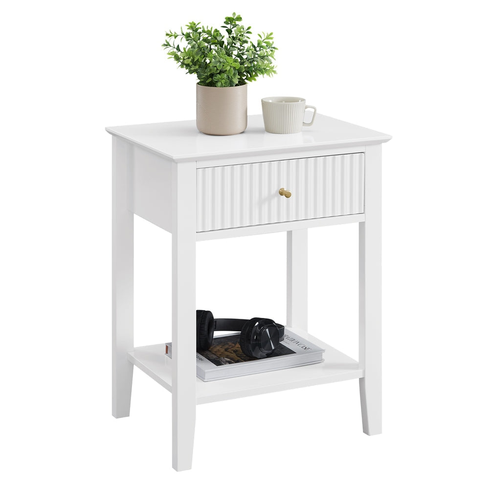 Issey Modern Wooden Bedside Nightstand Side Table Fluted 1-Drawer - White Fast shipping On sale