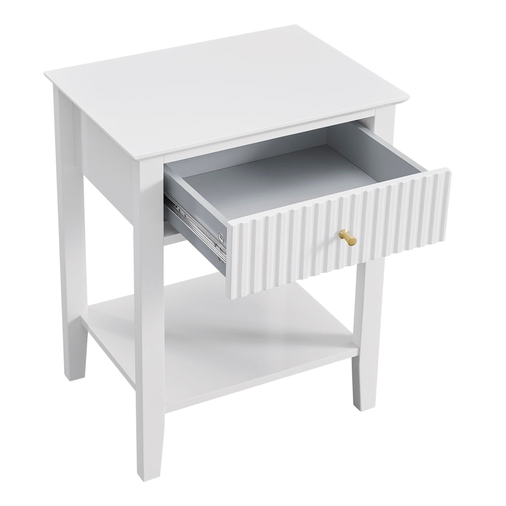 Issey Modern Wooden Bedside Nightstand Side Table Fluted 1-Drawer - White Fast shipping On sale