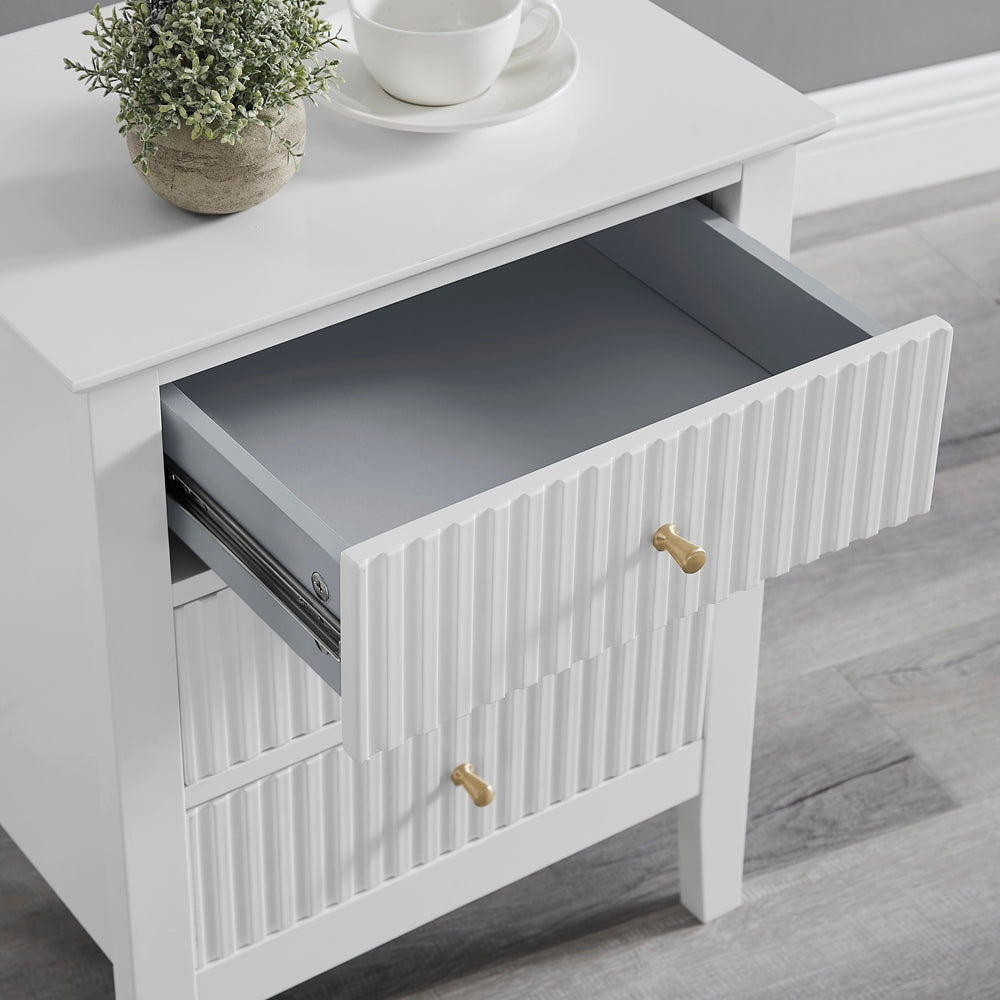 Issey Modern Wooden Bedside Nightstand Side Table Fluted 3-Drawers - White Fast shipping On sale