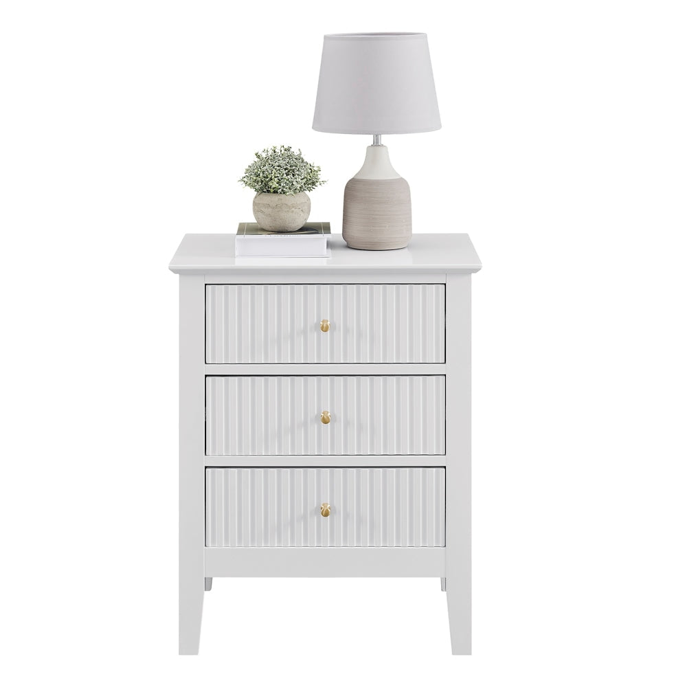 Issey Modern Wooden Bedside Nightstand Side Table Fluted 3-Drawers - White Fast shipping On sale