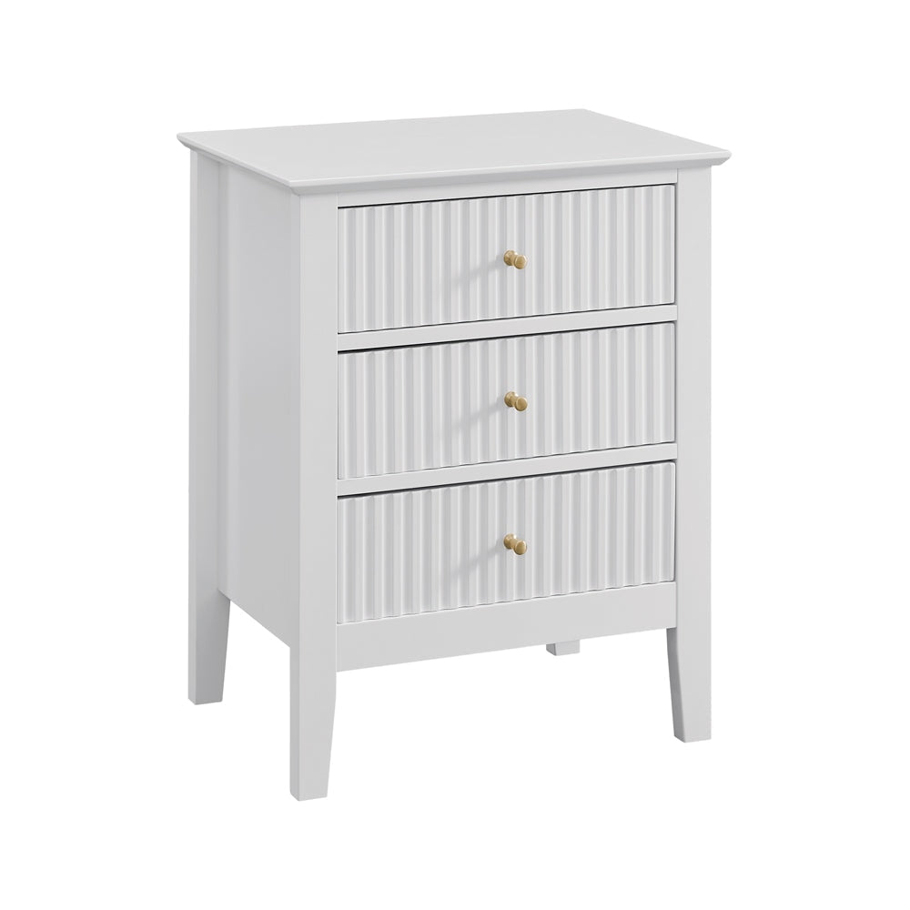 Issey Modern Wooden Bedside Nightstand Side Table Fluted 3-Drawers - White Fast shipping On sale