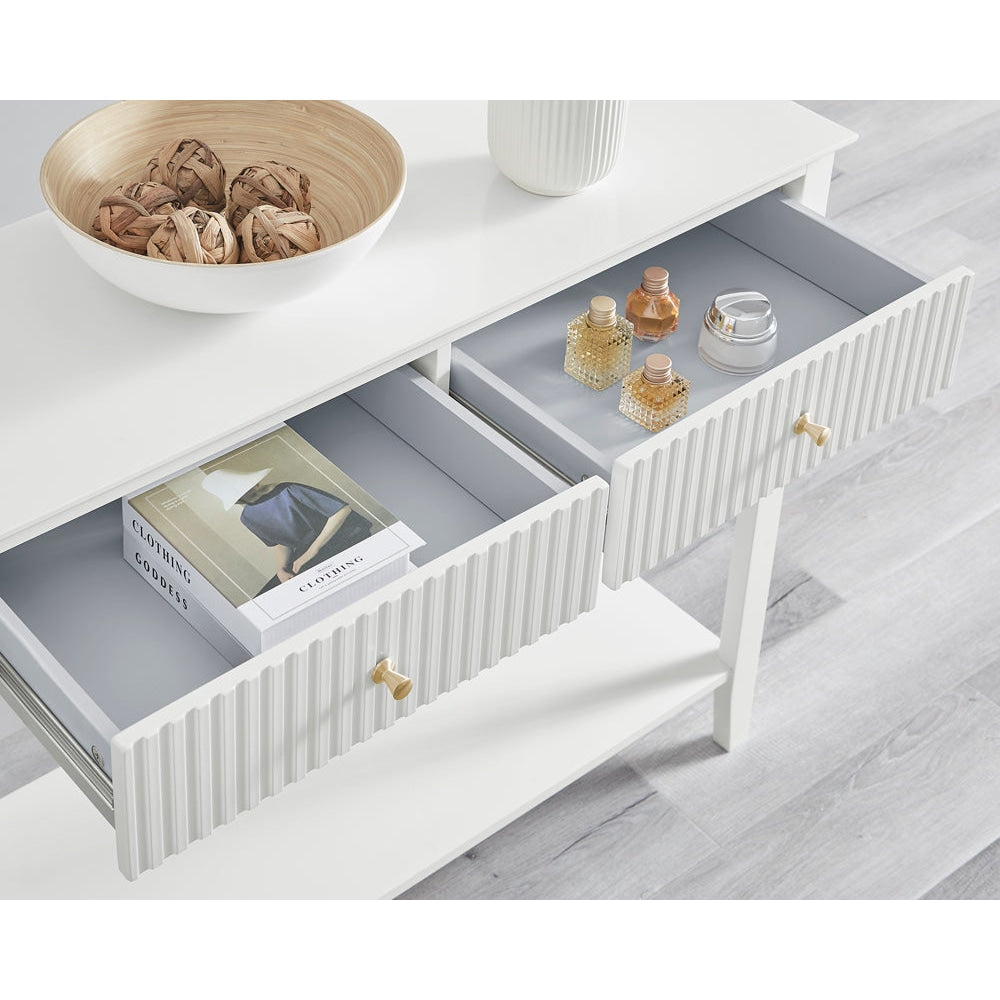 Issey Modern Wooden Hallway Console Hall Table Fluted 2-Drawers - White Fast shipping On sale