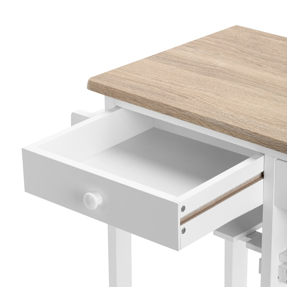 Jac Kitchen Set Folding Trolley Table W/ 2-Drawers & 2x Stools - White/Oak Fast shipping On sale