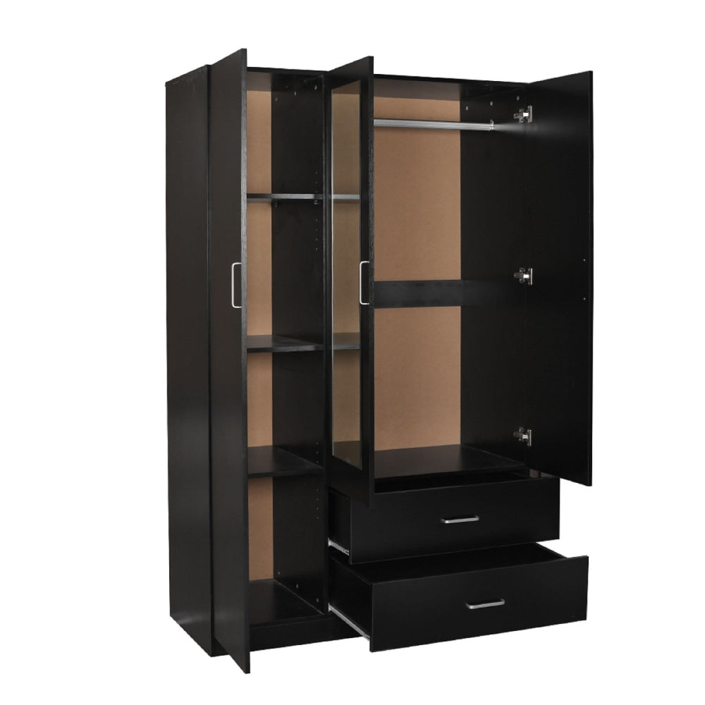 Modern 3 - Door 2 - Drawers Wardrobe Closet Clothes Storage Cabinet With Mirror - Black Fast shipping On sale