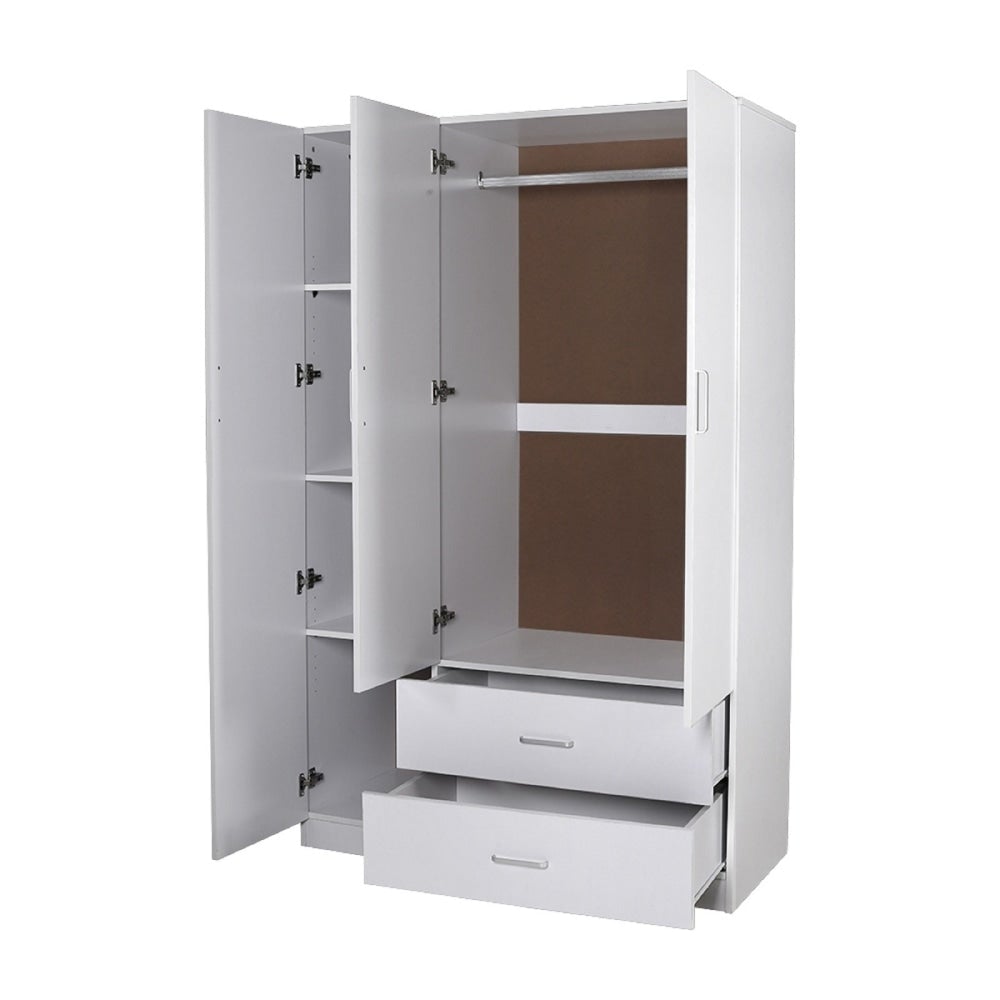 Modern 3 - Door 2 - Drawers Wardrobe Closet Clothes Storage Cabinet With Mirror - White Fast shipping On sale