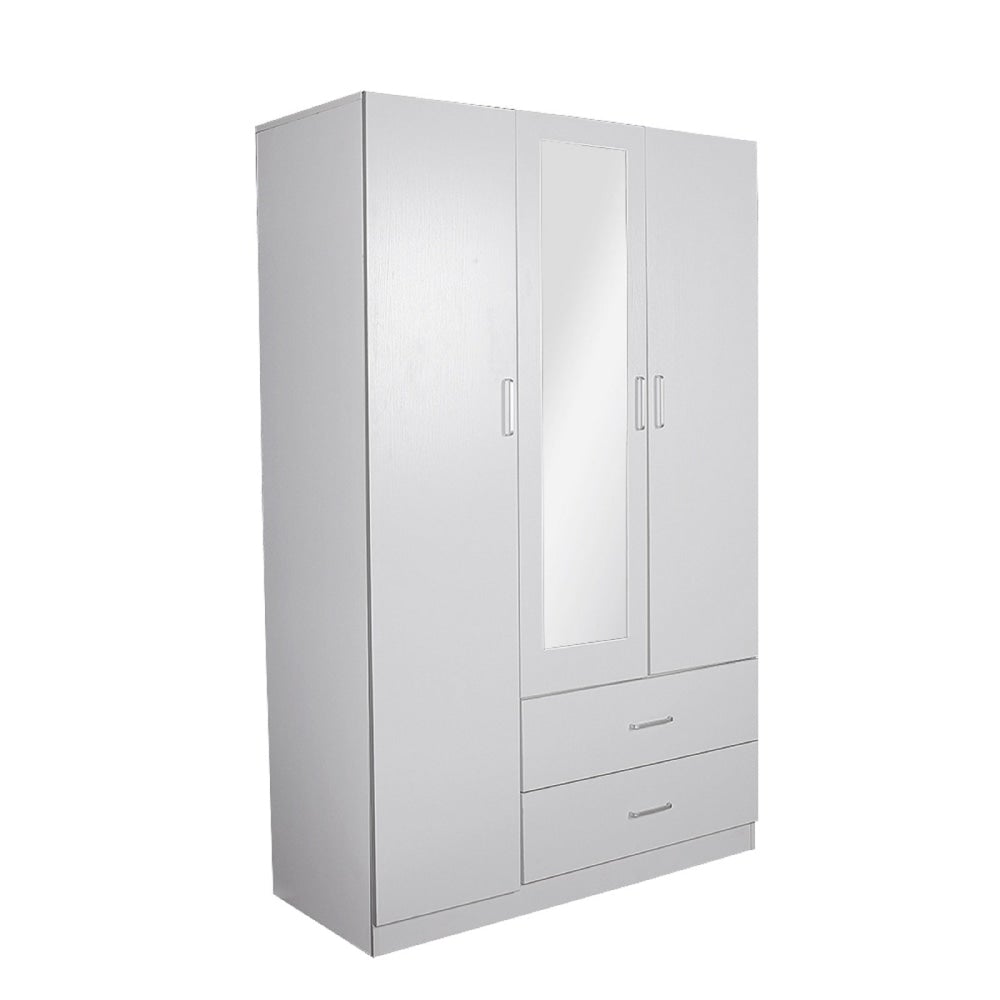 Modern 3 - Door 2 - Drawers Wardrobe Closet Clothes Storage Cabinet With Mirror - White Fast shipping On sale