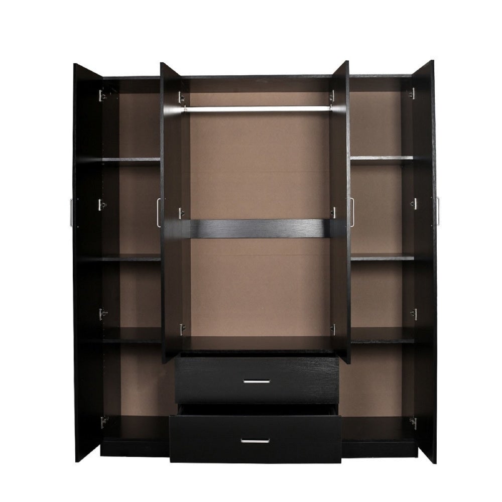 Modern 4 - Door 2 - Drawers Wardrobe Closet Clothes Storage Cabinet With Mirror - Black Fast shipping On sale