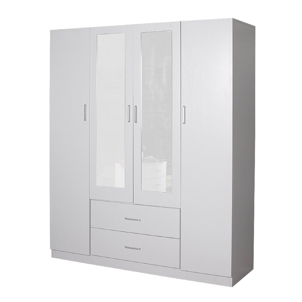 Modern 4 - Door 2 - Drawers Wardrobe Closet Clothes Storage Cabinet With Mirror - White Fast shipping On sale